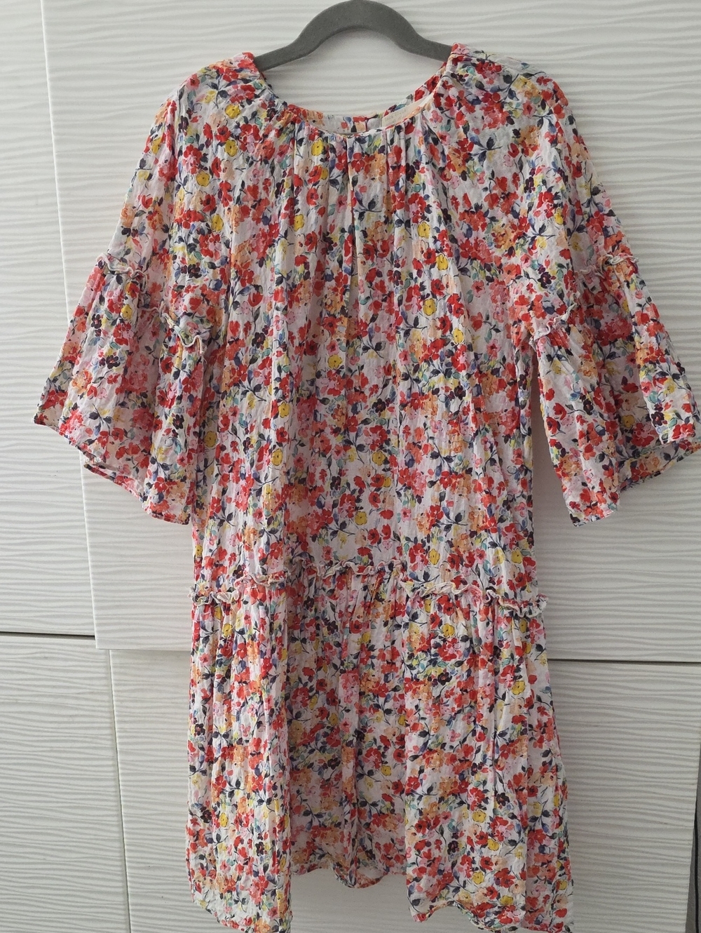 Girls Floral Smock Dress - White with Red & Yellow Floral
